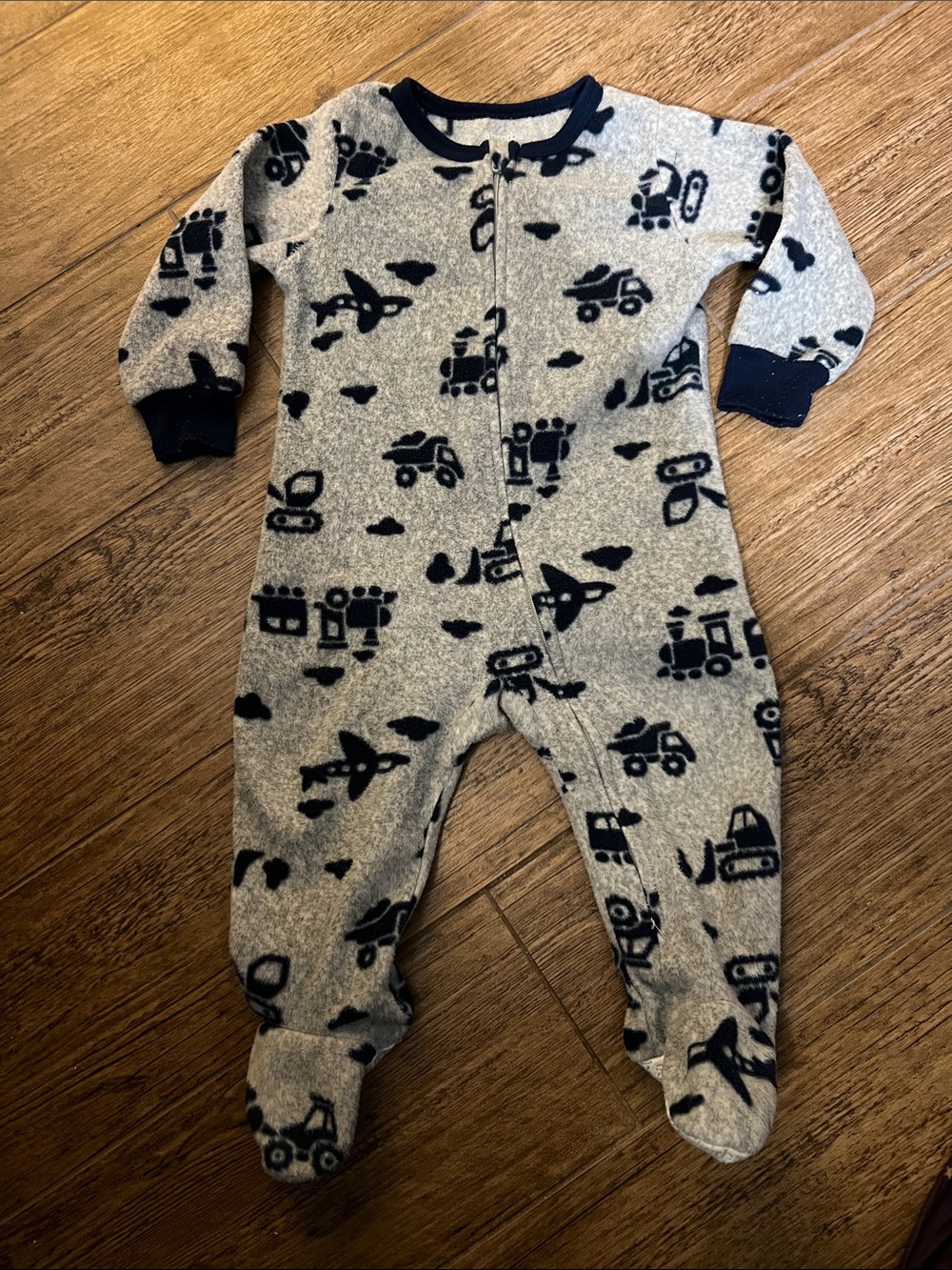 Absorba Grey and Navy Vehicle Print Footed One-Piece